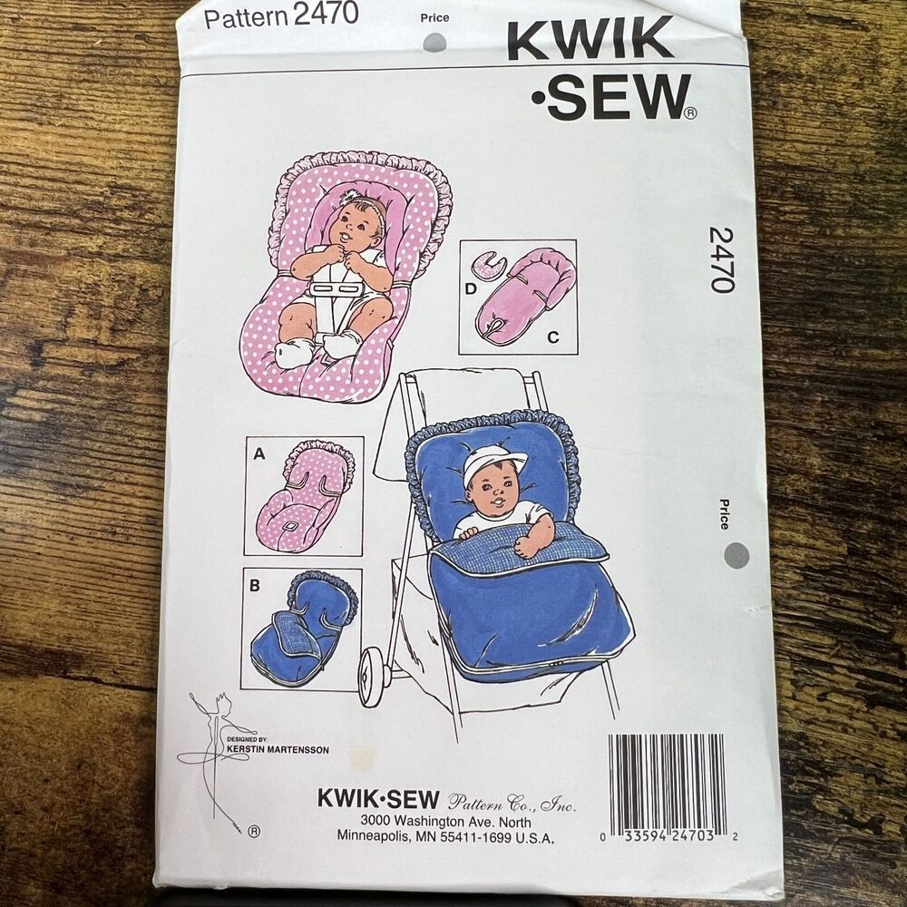Kwik Sew Infant Car Seat & Stoller Cover Liner Vintage Uncut Pattern Sz #2470